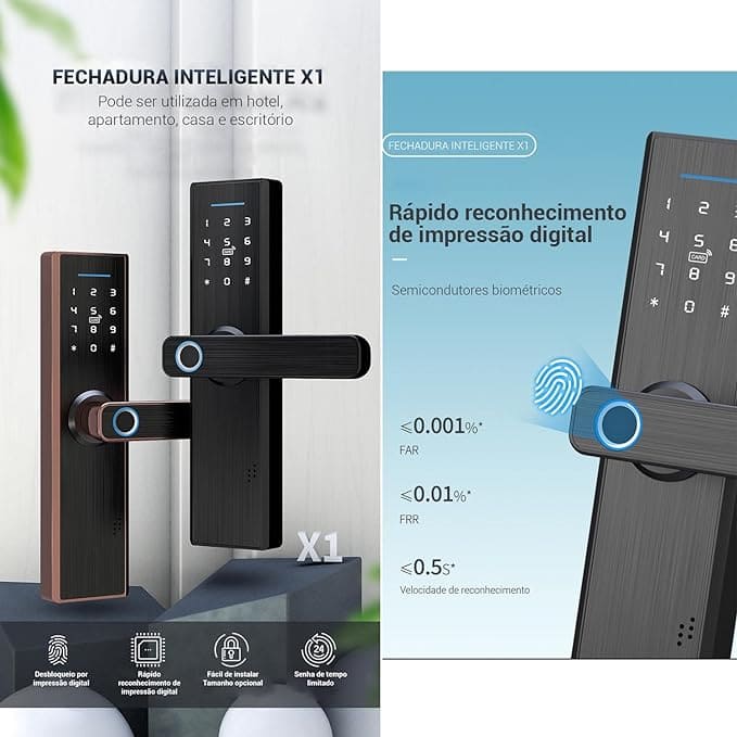 Fechadura Digital de Sobrepor, Fechadura Eletronica Fechaduras Digital de Embutir com Biometria e WI-FI - INTELAR